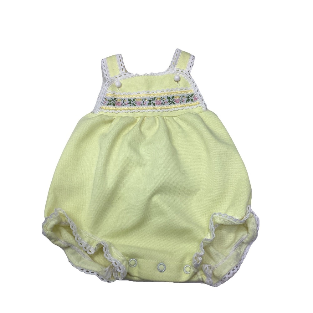 90s Vintage Carters 12 Months Yellow Bubble Romper Summer Beach Sunsuit